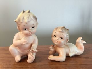 Vtg Inarco Porcelain 4 1/2” Piano Babies 1 Crawling 1 Sitting 183/l 188/l