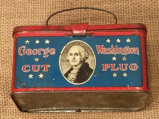 Antique George Washington Cut Plug Tobacco Tin,  R.  J.  Reynolds,  Red White And Blue