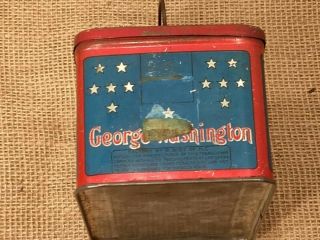 Antique George Washington Cut Plug Tobacco tin,  R.  J.  Reynolds,  red white and blue 2