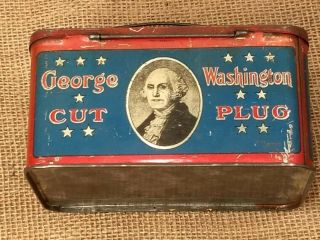 Antique George Washington Cut Plug Tobacco tin,  R.  J.  Reynolds,  red white and blue 3