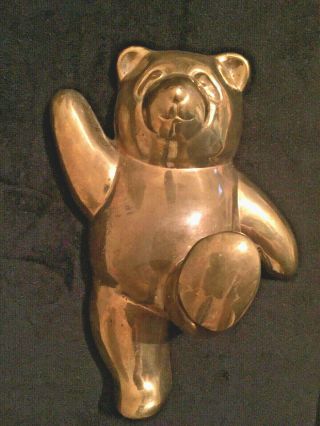 Vintage Rare Solid Brass Teddy Bear Coat Hook Leg Extended Wall Mount