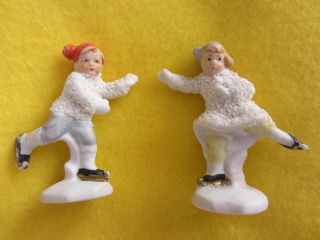 (2) Rare Antique German Bisque Ice Skating Boy,  Girl Pair Snow Baby Snowbabies