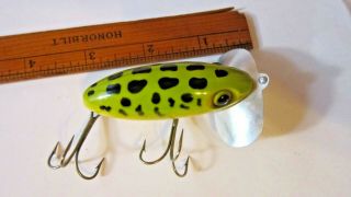 Vintage Wooden Fishing Lure Fred Arbogast Jitter Bug Frog W/2 Treble Hooks