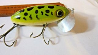 Vintage Wooden Fishing Lure Fred Arbogast Jitter Bug Frog w/2 Treble Hooks 2