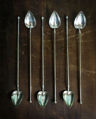 Set Of Six Wallace Sterling Silver " Heart " Iced Tea Julep Sipper Spoons