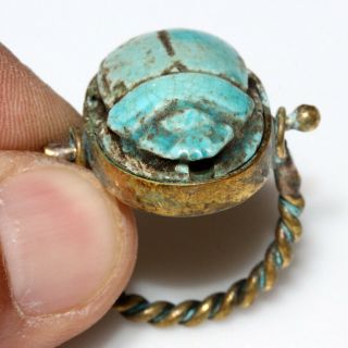 Perfect Quality - Vintage Egyptian Bronze Ring With Ancient Scarab Seal