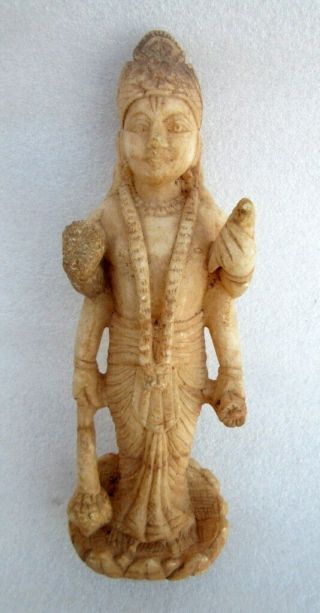 Antique Rare Old Hand Carved White Marble Stone Hindu God Vishnu Figure Statute