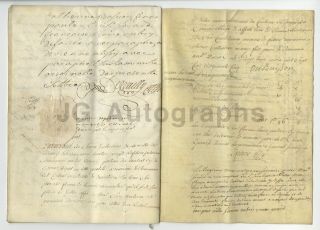 Antique French Manuscript Document - 16 Pages 1755 - Paper Seal In - Tact - Signed