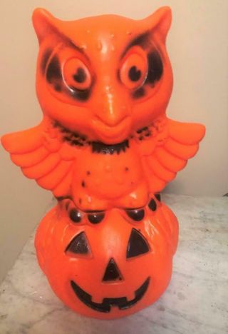 Rare Vintage Owl On Jol Orange 14 " Blow Mold Halloween Light Decoration
