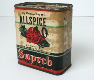 Antique/vintage Allspice Spice Tin,  Paper Label,  Advertising,  Red Rose