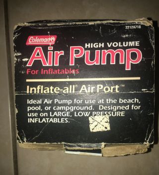 Vintage 1987 Coleman High Volume Portable Air Pump Camping Mattress Inflate