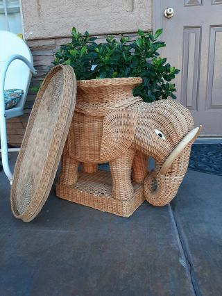 Vintage Wicker Elephant Plant Stand W Tray Mid Century 1960s Rare To Find W Tray