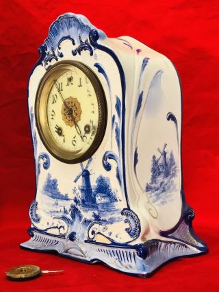 Very Rare Vintage Antique Usa Haven Strikes Key Wound Clock Porcelain Case,