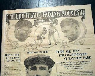 Rare Jack Dempsey Vs.  Jess Willard Heavyweight Boxing 1919 Toledo Ohio Newspaper