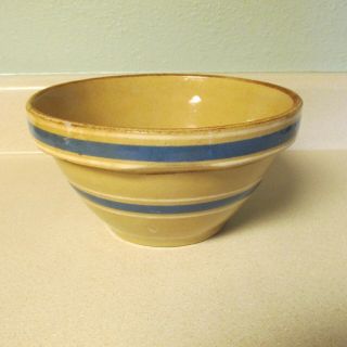 Vintage Primitive Stoneware With Blue Stripes Crock Mixing Bowl 7 3/4 " X 4 1/2 "