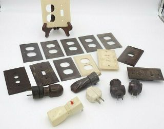 13 Old Vintage Bakelite Brown/ivory Light Switch Outlet Cover Plate Singles,