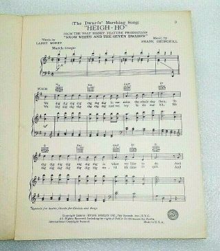 Walt Disney Snow White 1937 Vintage (3) Sheet Music HEIGH - HO WHISTLE.  & One more 3