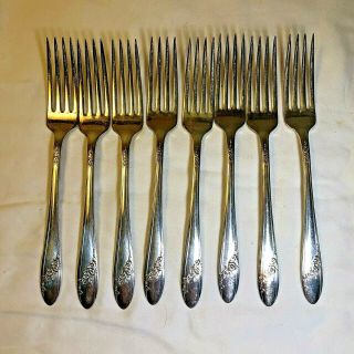 8 Oneida Community Silver Queen Bess Ii Tudor Dinner Forks 1946