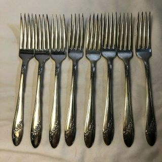 8 Oneida Community Silver QUEEN BESS II Tudor Dinner Forks 1946 2