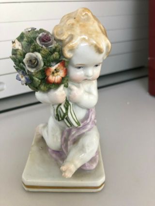 Vintage Karl Ens Volkstedt German Figurine Baby With Flower Bouquet