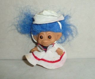 1960s Vintage 3 " Uneeda Wishnik Troll Doll W Blue Hair In Sailor Outfit