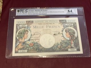 France French 1000 Francs Bank Note 1944 Pcgs 64 Unc Pick 96c Rare Date