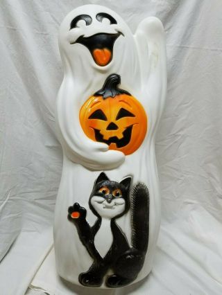 Rare Vintage Laughing Ghost,  Cat,  And Pumpkin Lighted Blow Mold Halloween