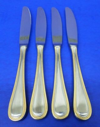 4 Towle Beaded Antique Gold Satin 18/8 Germany Stainless Flatware Dinner Knives