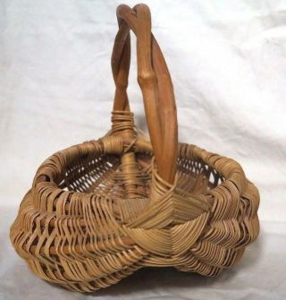 Vintage Woven Reed Vine Melon Buttocks Gathering Basket 9 " X 10 " God 