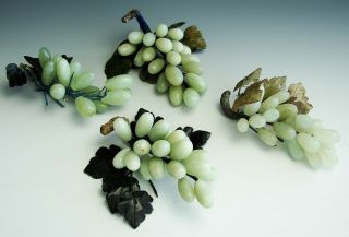 Antique Vtg Carved Semi Precious Stone Grape Fruit Cluster Jade Alabaster