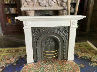 Vintage Miniature Dollhouse Museum Artisan Wood Plaster White Fireplace England