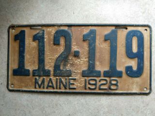 Maine License Plate 1928 112 - 119 Antique Auto Car Big Plate 6 " X 13 " Authentic