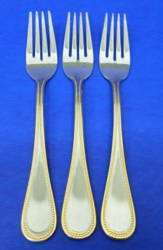 3 - Towle Beaded Antique Gold Satin 18/8 Stainless Germany Flatware Salad Forks