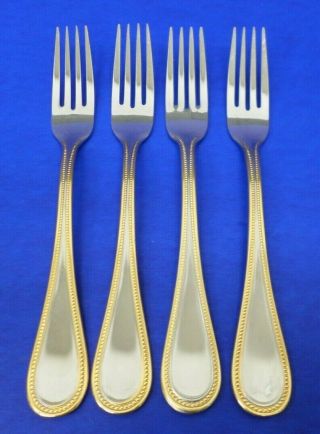 4 - Towle Beaded Antique Gold Satin 18/8 Stainless Germany Flatware Dinner Forks