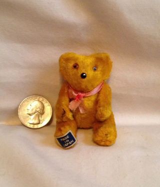 Vintage Small Miniature 3 " Jointed Teddy Bear Mohair? Velvet? Japan - Glass Eyes?