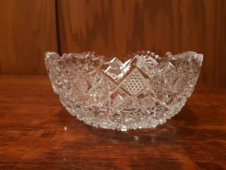 Antique American Brilliant Abp Cut Glass 8 " Crystal Bowl