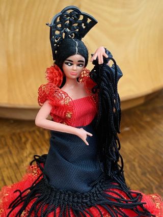 Vintage Marin Chiclana? Spanish Flamenco Dancer Dolls Made in Spain Red Black 2