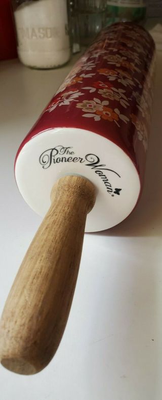Pioneer Woman Rolling Pin Rare Burgundy Autumn Harvest Fall Flowers 2