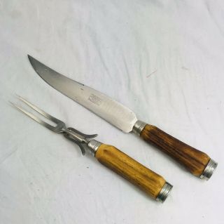 Antique Kottle Cutlery Stag Antler Handle Carving Set Keen Edge Knife & Fork