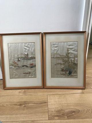 Framed,  Silk Embroidered Antique Japanese Pictures