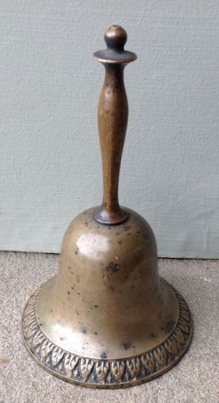 Antique Cast Brass Bronze School Hand Bell Old Warm Patina Well Styled & Loud
