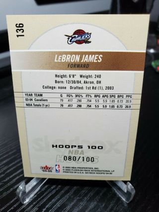 LeBron James 04 - 05 Fleer Hoops 80/100,  2nd Year,  ULTRA RARE,  Lakers/Cavs/Heat 2