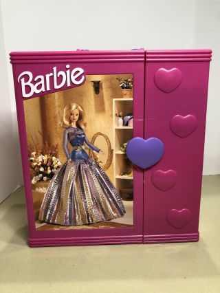 Barbie 6 Doll Carrying Case Fashion Wardrobe Trunk Suitcase Pink Plastic 12x11x5
