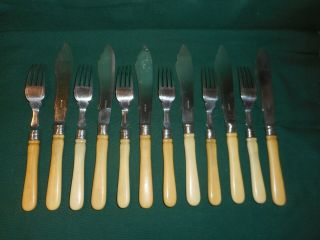 set of antique fish knives & forks,  W.  H.  &S. 2