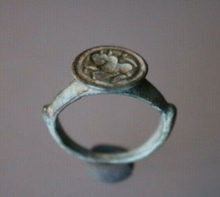 Ancient Interesting Roman Bronze Ring Bull 1st - 4th Century Ad