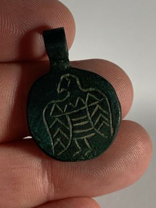 Ancient Roman Bronze Amulet Depicting Legionnaire Aquila Military Eagle Ca 200ad