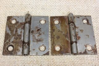 2 Old Cabinet Door Hinges Shutter Rustic Steel 2 X 2” Vintage Removable Pin
