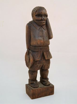 Antique Vintage Wooden Hand Carved Figurine Statue Of Man Primitive Folk