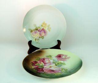 Z S & C Bavaria Cabinet Plates Hand Painted Pink Roses Set of 2 Plates ANTIQUE 3