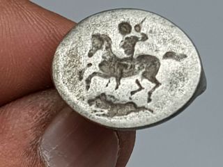 Very Rare Roman Silver Ring Depicting Horse Man 10,  1 Gr 19 Mm Inner